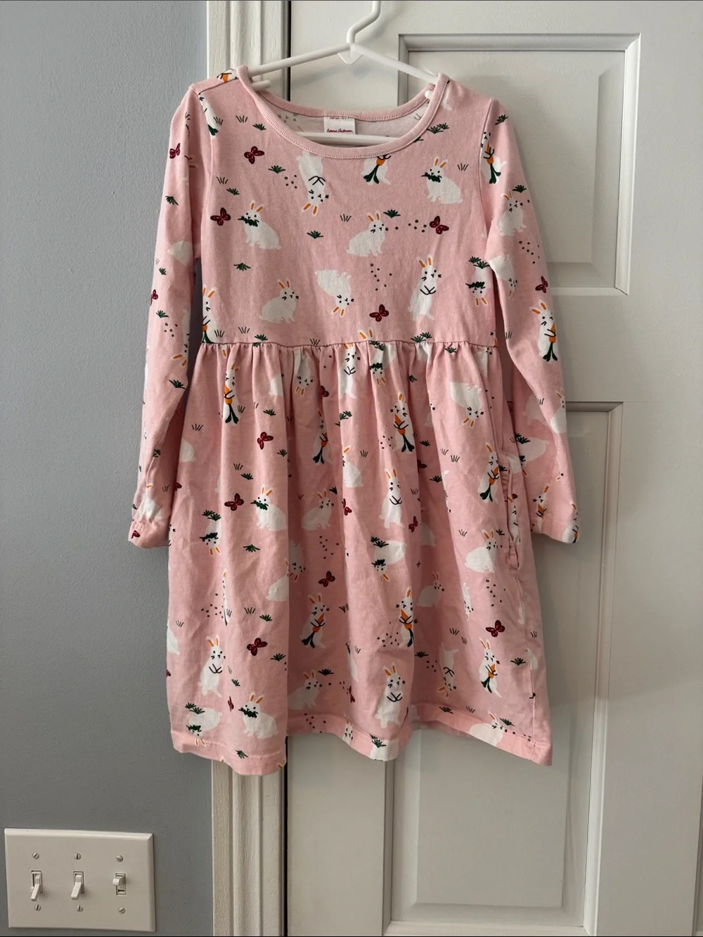 Hanna Andersson Pink Bunny Print Long-Sleeve Dress